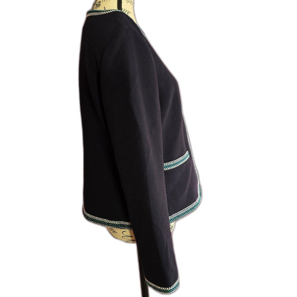 Talbots zipper front navy blazer jacket with pockets embroidered Sz 6 - Picture 4 of 12